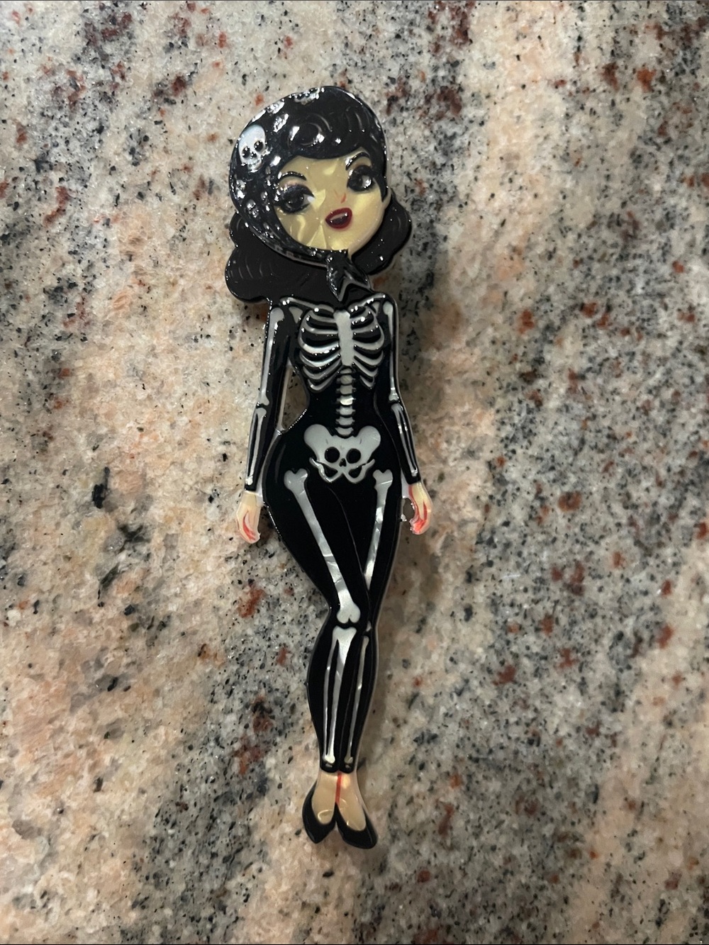 Black Skeleton Girl Pin/Brooch For Halloween